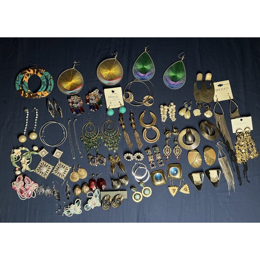Vintage Pierced Earring Lot 45 Pairs Dangle Hoop Stud Costume Jewelry Mix